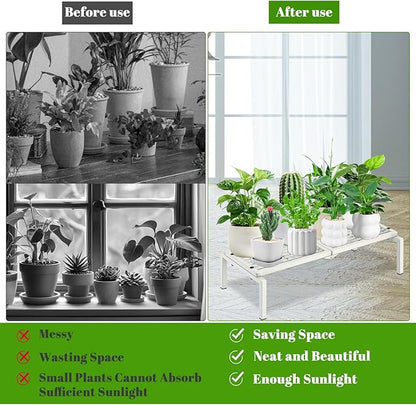 1 Tier Metal Plant Stand Indoor Outdoor, Potted Multiple Flower Pot Holder Rack Plant Shelf, Heavy Duty Planter Display Shelving for Patio Balcony Garden Living Room Decorative (White)