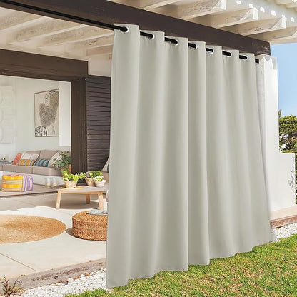 RYB HOME Extra Wide Outdoor Curtains for Patio Waterproof Heavy Duty Thermal Insulated in Summer Full Coverage Privacy for Porch, Gazebo & Pergola, W100 x L84, Natural, 1 Panel