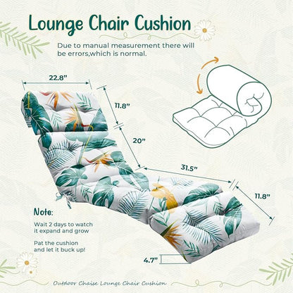 Outdoor Chaise Lounge Chair Cushion 75.1 x 22.8 x 4.7 Inches 100% Waterproof Replacement Cotton Patio Pool Lounge Chair Cushion for Outdoor Furniture with Ties, Yellow-Green Leaf