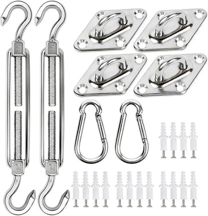 YOFIT 40 Pcs Shade Sail Hardware Kit, 5 Inch Outdoor Sun Sail Accessories, 304 Stainless Steel Turnbuckles & Brackets for Triangle/Rectangle Sails, Patio Canopy Installation Hardware Set Waterproof