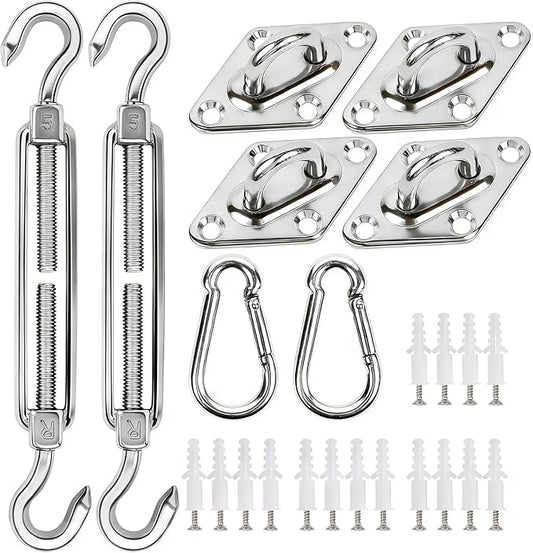 YOFIT 40 Pcs Shade Sail Hardware Kit, 5 Inch Outdoor Sun Sail Accessories, 304 Stainless Steel Turnbuckles & Brackets for Triangle/Rectangle Sails, Patio Canopy Installation Hardware Set Waterproof