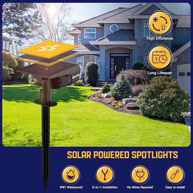 Kyosho Solar Spot Lights Outdoor, IP67 Waterproof 38 LED Solar Powered Landscape Spotlights for Yard, Garden, Driveway, Walkway, Auto On/Off, 3 Modes, 6 Pack