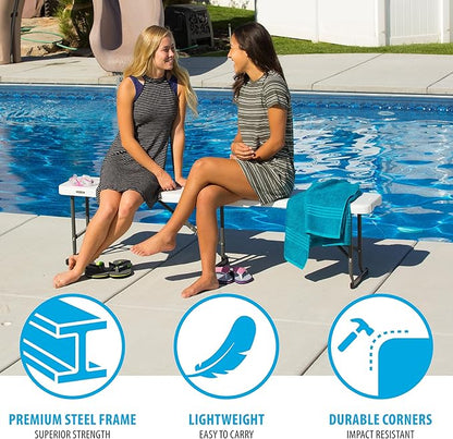LIFETIME Portable Folding Bench, 6‑Foot Fold‑in‑Half, UV‑Resistant Seat, Powder‑Coated Steel Frame, Lightweight, Stain‑Resistant, Non‑Marring Foot Caps, Indoor/Outdoor Portable Seating