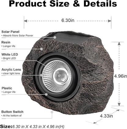Solar Rock Lights Outdoor Garden Waterproof - Super Bright LED Solar Spotlights, Solar Powered Landscape Path Decorative Garden Stone Lights for Pathway, Walkway, Yard, Patio (4 Pack)