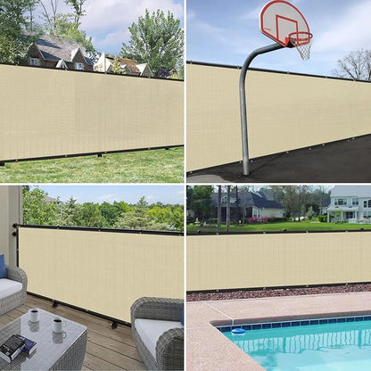 Windscreen4less Privacy Fence Screen Heavy Duty Windscreen Fencing Mesh Fabric Shade Net Cover with Brass Grommtes for Outdoor Wall Garden Yard Pool Deck, 6'x109' Beige
