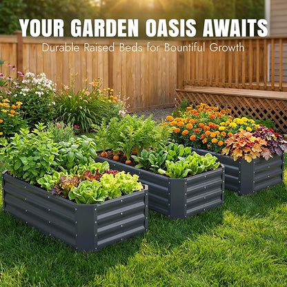 INNO STAGE 4×2×1ft Galvanized Raised Garden Bed Kit, Galvanized Planter Raised Garden Boxes Outdoor, Large Metal Raised Garden Beds for Vegetables, Flowers, Herbs, and Succulents, Grey