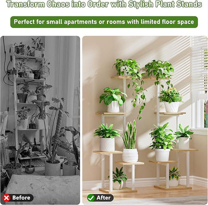 LATIBELL Plant Stand Indoor with Grow Light - 2 Pack Metal Plant Shelf for Indoor Plants Multiple, 5 Tiered Corner Plant Stand Shelves, Plant Rack Display Flower Holder for Living Room Patio (White)