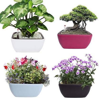 Vencer 10.8 Inch Plastic Square Self Watering Planter,Water Indicator,Ceramsite,Modern Decorative Planter Pot for All House Plants Flowers,Herbs,Vegetables,Tropical,Rose Red,VF-049R
