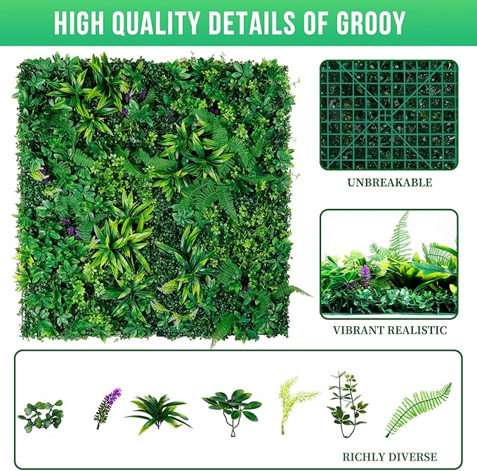Artificial Boxwood Hedge Panels, 12 Pack 20x20 Inch HDPE Greenery