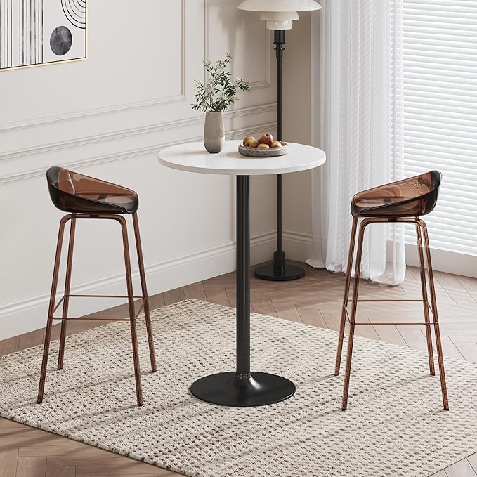 Flamaker Round Bistro Pub Table Modern Style Metal Base MDF Top Cocktail Bar Table Counter Bar Height for Pub, Dining Room, Party (2, White-Black)