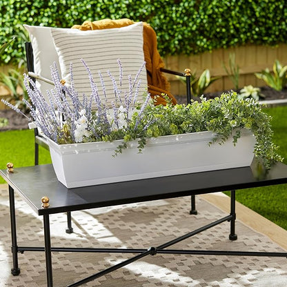 The HC Companies Indoor Outdoor 30 Inch Eclipse Series Window Flower Garden Ornamental Planter Box with Removable Attached Saucer, White (2 Pack)