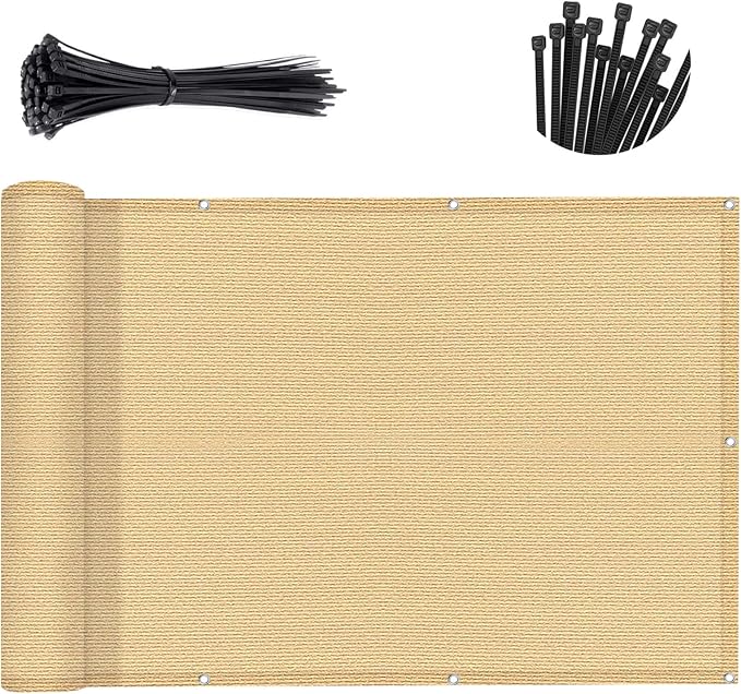 SUNNY GUARD 3'x16' Sand Yellow Balcony Privacy Screen Fence, Apartments Railing by SUNNYGUARD