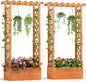 Giantex Set of 2 Raised Garden Bed with 2-Sided Trellis & Hanging Roof, Fir Wood Planter Box w/Drainage Holes, Bottom Gaps, Freestanding Garden Planter for Flowers Herbs Climbing Vines (31"x12.5"x60")