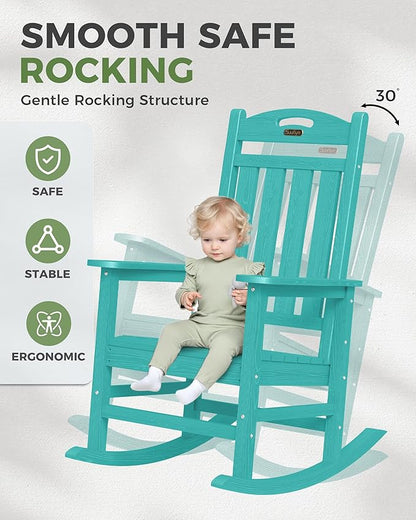 Rocking Chair for Outdoors, Lake Blue HDPE with 30-Inch High Back