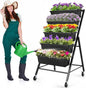 Homdox 4FT Vertical Garden Bed, 5 Tiers Raised Garden Planter, 25.6 * 26 * 48Inch with 4 Hooks & 4 Wheels, Vegetable Flower Stand for Garden Patio Yard, Black