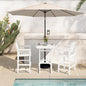 SERWALL 4 Pieces Outdoor Patio Bar Set with 9ft Umbrella, Outdoor HDPE Barstool and Table Furniture Set with Patio Umbrella, White