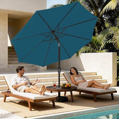 MEWAY 9ft Patio Umbrella Outdoor Table Umbrellas with Push Button Tilt and Crank, Market Umbrella 8 Sturdy Ribs for Deck, Garden, Pool and Backyard, Lake Blue