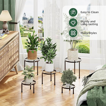 Simple Trending Metal Plant Stand Indoor Outdoor, Heavy Duty Flower Pots Stand, Anti-Rust Iron Plant Pot Shelf Holder for Multiple Plant (5 Pack Black)