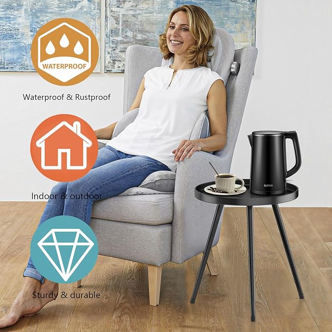 End Table: Round Black Metal Side Table, Mid-Century Style, 23-Inch Height