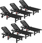 SERWALL Outdoor Chaise Lounge Set of 6, HDPE Pool Lounge Chair with 5-Position Adjustable Backrest, Patio Lounger with Rolling Wheels & Cup Holder for Pool, Black