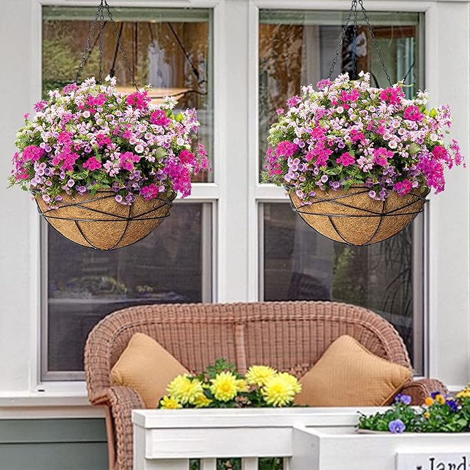2 Pack 16 Inch Round Replacement Coco Liners for Hanging Basket Natural Coconut Fiber Liner for Flower Planter Coco Coir Pots for Outdoor Garden Plants