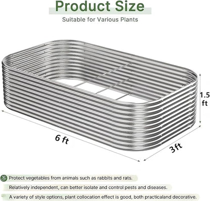 2 PCS Tall 6x3x1.5ft Galvanized Raised Garden Bed Outdoor, Metal Garden Bed for Vegetables, Above Ground Garden Box for Flower, Steel Raised Beds for Gardening