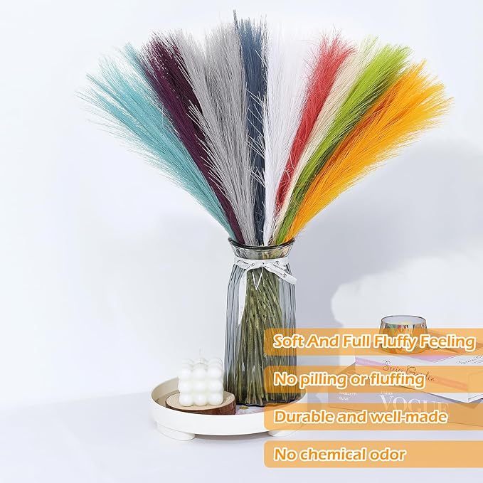 Artificial Pampas Grass Stems 21.7 Inch, 90 Pcs Rainbow Set