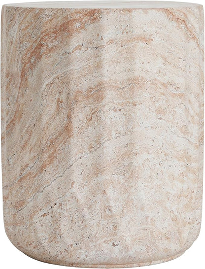Christopher Knight Home Jayme 18.5" Indoor Outdoor Cylinder Accent Side Table, Patio Decorative End Table, Lightweight Concrete Garden Stool for Patio Living Room Balcony & Garden Decor, Travertine