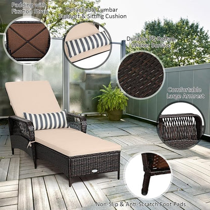 Tangkula Wicker Chaise Lounge Outdoor, Patio Rattan Reclining Chaise - Image 7