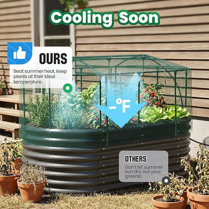 Quictent Galvanized Raised Garden Bed Kit with Self Watering System and Mesh Cover, Large Oval Metal Outdoor Planter Garden Boxes for Vegetables Herbs Flowers, 6x3x2Ft