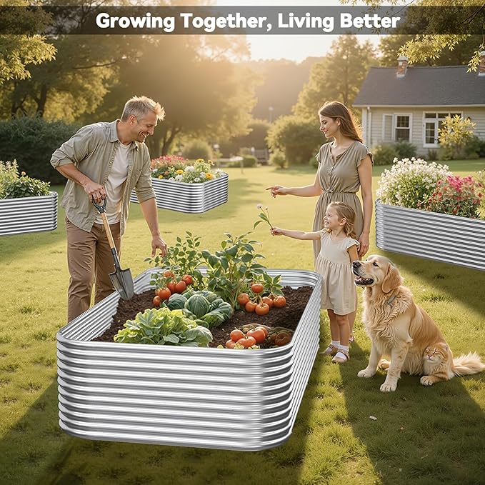 2 Pack Tall 8x3FT Corrugated Galvanized Steel Raised Garden Bed Outdoor, Metal Above Ground Garden Bed for Vegetables and Flowers, Raised Beds for Gardening-8x3x1.5FT