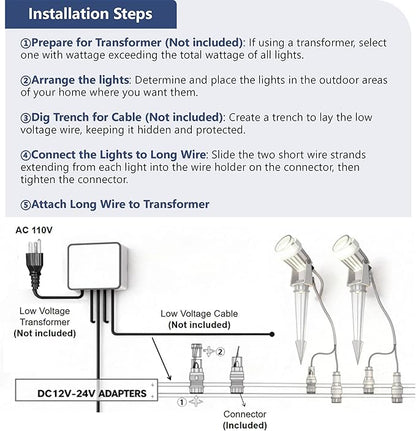 L LOHAS LED 5W Low Voltage Landscape Lighting, 12V 24V Outdoor Spot Lights with Connectors, IP66 Waterproof 3000K Warm White Plug in Spotlights for Yard, Garden, Pathway, House (6 Pack)