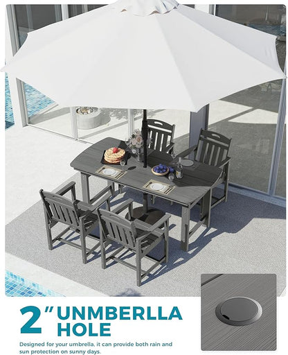 Ciokea HDPE Outdoor Dining Set, 5-Piece Patio Table and Chairs Set with Umbrella Hole, All-Weather Patio Dining Sets for 4, Durable Patio Furniture for Backyard, Garden, Lawn & Poolside, Grey