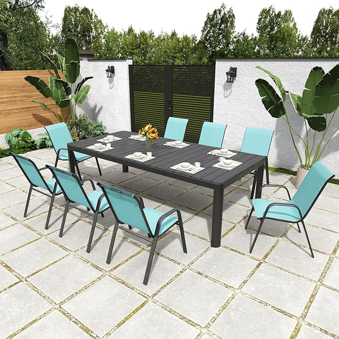 Patio Dining Chairs Set of 6, Stackable Light Blue Mesh