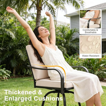 Patio Swivel Bar Stools Set of 6, Outdoor Bar Height Swivel Chairs with Cushions for Garden Balcony Backyard, Beige
