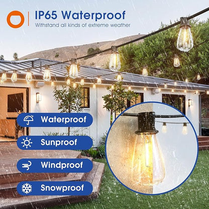 addlon 25FT LED Outdoor String Lights Waterproof Patio Lights with 9 Shatterproof ST38 Replaceable Bulbs(1 Spare), Dimmable Outside Hanging Light Connectable for Porch, Backyard, 2200K Warm Yellow