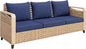Outsunny Outdoor Patio Couch with Wide and Deep Seat, 3 Seater Wicker Outdoor Sofa with Wide Metal Armrests, Patio Furniture Couch with Cushions for Porch, Garden, Backyard, Dark Blue | Removable Covers