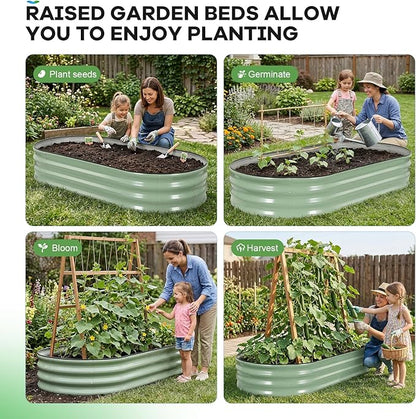 Galvanized Raised Garden Bed Outdoor, 6x3x1ft Oval Metal Raised Beds for Gardening, Rust-Resistant Garden Planter Box for Planting Vegetables, Flowers, Fruits in Backyard, Lawn(Avocado Green)