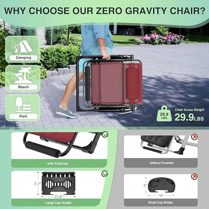 Suteck Oversized Zero Gravity Chair,33In XXL Outdoor Recliner Chair w/Removable Cushion&Headrest, Camping Lounge Chair w/Upgraded Lock&Footrest, Reclining Patio Chairs for Indoor Outdoor,500LBS