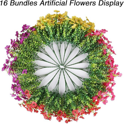 AGIRL 16 Bundles Artificial Flowers for Outdoor,No Fade Fake Plastic Flowers Faux Plants for Hanging Planters Decoration Indoor Outside Garden Porch Window Box Home Wedding