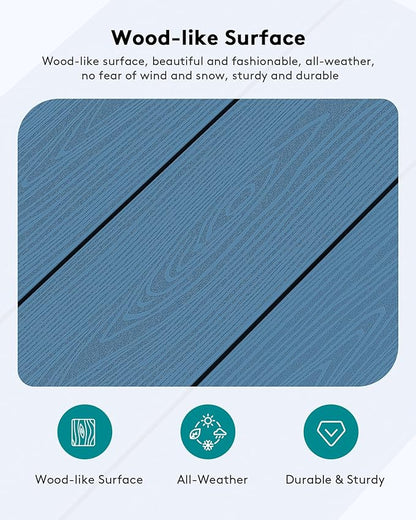 SERWALL HDPE Patio Coffee Table, Rectangle Outdoor Coffee Table, All-Weather Coffee Side Table for Balcony, Poolside, Deck, Garden, Blue