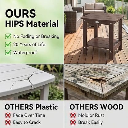 Y&M Outdoor Side Table, HIPS Adirondack Small Double Layer Table, Waterproof Square Outside Table, Balcony End Tables for Patio, Pool, Porch, Deck, Indoor or Outdoor Use, Coffee