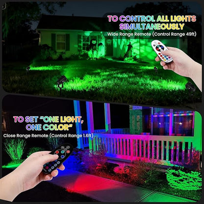 RGBW Multicolor Spotlight Outdoor: 16 Color Changing Landscape Lighting with Remotes 120V Plug in Waterproof Holiday LED Spot Light for Yard Garden Tree Bush Path Lawn Décor, 2 Pack (RGB + Warm Light)