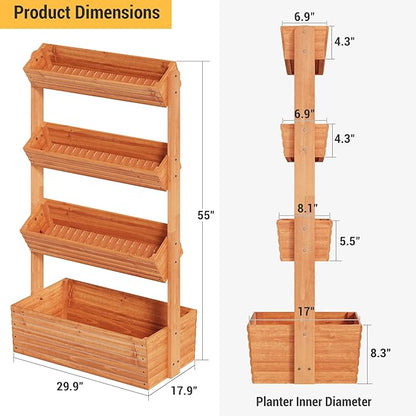 Vertical Wooden Raised Garden Bed Planters Wood Planter Kit Plant Stand Flower Rack Planter Box Gardening for Plants Herbs Flowers Vegetables Outdoor Indoor Freestanding (Orange 4-Tier)