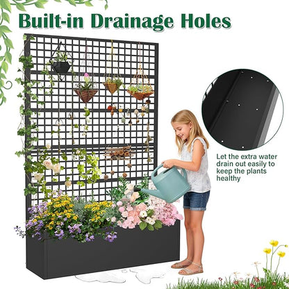 Metal Planter Box with Trellis 47" L x 16" W x 72" H, Raised Garden Bed with Privacy Screen, Privacy Planters for Climbing Plants, Flowers, Vegetables, Fruits
