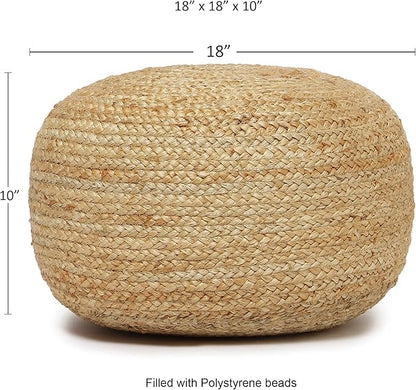 REDEARTH · Jute Circular Low Pouf Ottoman - Braided Pouffe Accent Sitting Round Footrest for Living Room, Bedroom, Nursery, kidsroom, Patio, Gym; 100% Jute (18"X18"X10"; Natural)