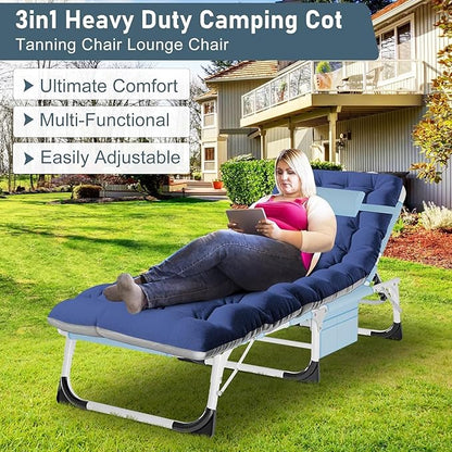 ABORON Oversized Folding Sun Tanning Chair, 3 in 1 Heavy Duty Chaise Lounge Chairs, with Mat/Pillow/Face Arm Holes, Work for Beach Pool/Lawn Yard/Patio