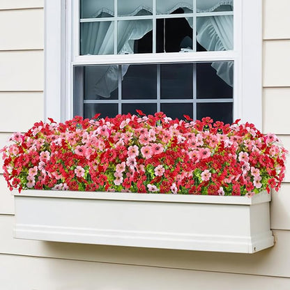 AGIRL 16 Bundles Artificial Flowers for Outdoor,No Fade Fake Plastic Flowers Faux Plants for Hanging Planters Decoration Indoor Outside Garden Porch Window Box Home Wedding