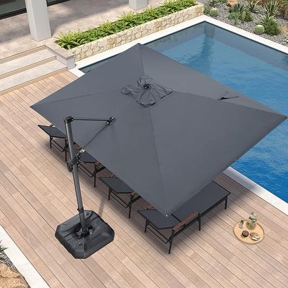 PURPLE LEAF 9'×11.5' Cantilever Patio Umbrella with Base Rectangle Offset Outdoor Umbrella Cover with Zipper for Garden Deck Pool Grey