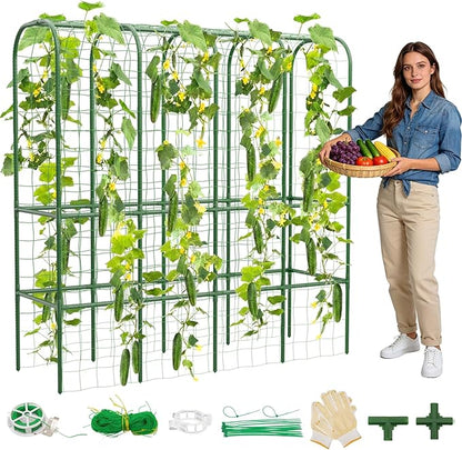 65" Tall Cucumber Trellis for Raised Bed, Garden Trellis for Climbing Plants Outdoor, U-Shape Metal Arch Vegetables Trellis Plant Support for Zucchini Squash Vines